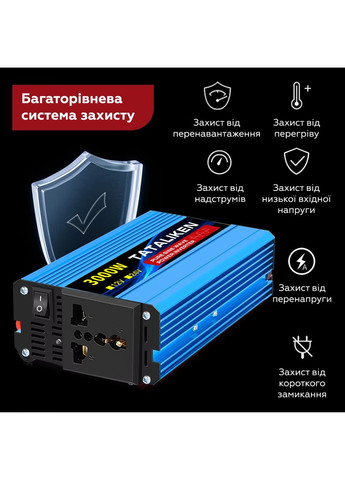 Інвертор 1200w/3000w 12-220v чистий (правильний) синус pure sine перетворювач напруги 12 в 220 м Tataliken (350947332)