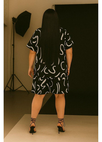 Жіночий костюм двійка блузка шорти-спідниця. з принтом Мод СТФ-2505, білий+чорний, розмір 56-58 No Brand (355469808)