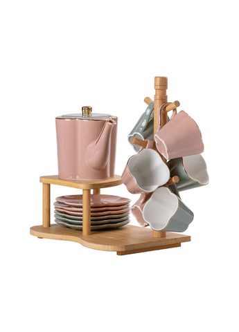 Чайный сервиз Clover керамический на 6 персон с бамбуковой подставкой Yiwu (328922890)