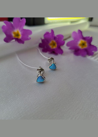 Серебряные серьги гвоздики на закрутках Сердце с голубым опалом серебро 925 пробы Родированное ск2опг/1185 No Brand (306743363)