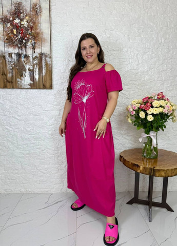 Малиновое повседневный платье макси свободного кроя оверсайз Україна с рисунком