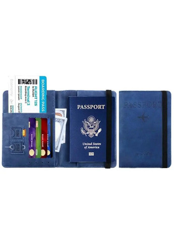 Обложка органайзер чехол книжка для паспорта с карманами из матовой экокожи с тиснением 15х11 см (478110-Prob) Синяя Unbranded (302766966)