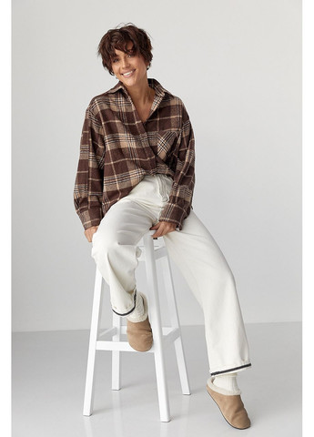 Тепла сорочка в клітку з накладною кишенею - коричневий колір Lurex (370601933)