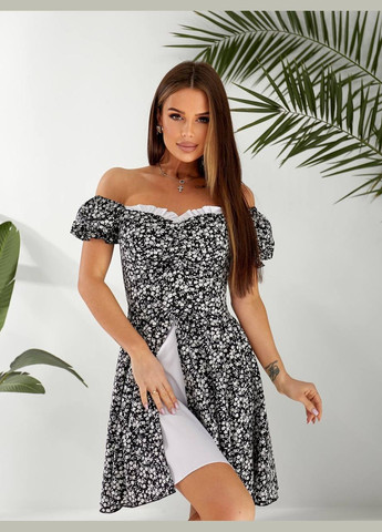 Чорно-білий повсякденний жіноча сукня міні з квітковим принтом MonCher з квітковим принтом