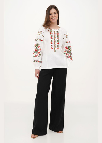 Белая льняная женская вышиванка с широким рукавом-регланом и калиной дзвинка, парные вышиванки. белый, р.54, код 9460/54/101 ГАЛЕРЕЯ ЛЬОНУ