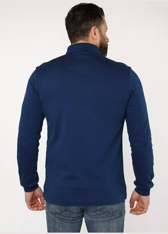 Темно-синяя футболка-поло мужское с длинным рукавом для мужчин Hermes с логотипом