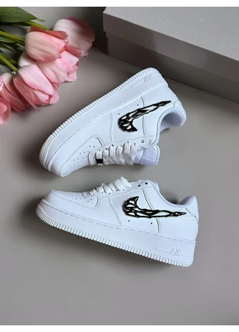 Білі кросівки чоловічі nike air force 1 low molten black white найк аір форс 1 білі демісезон No Brand
