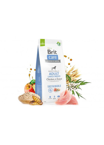 Сухой корм Dog Sustainable Adult Large Breed для собак больших пород, с курицей и насекомыми, 12 кг Brit Care (362702744)