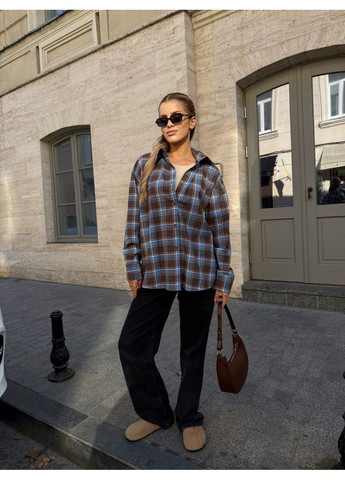 Коричневая повседневный, кэжуал рубашка в клетку No Brand с длинным рукавом