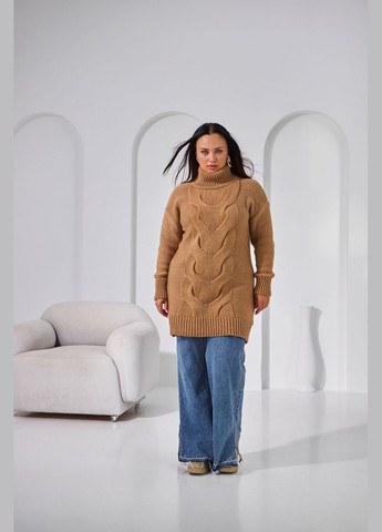 Темно-бежевий демісезонний фактурна туніка оверсайз з косами (2701) Triko Bakh