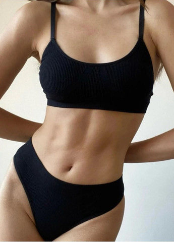 Черный демисезонный женский эластичный комплект белья в рубчике comfort summer (1630-46) Finetoo