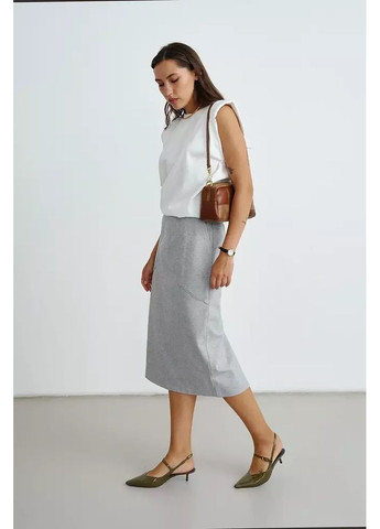 Серая повседневная женская юбка тёплая миди прямая с разрезом mkrm4223 Rica Mare