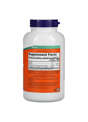 Витамины и минералы Magnesium Citrate, 180 капсул Now (322209839)