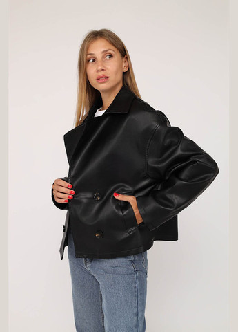 Чорна демісезонна куртка жіноча з еко-шкіри колір чорний цб-00278214 Yuki