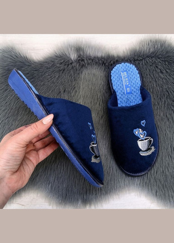 Темно-синие тапочки женские домашние с закрытым носком велюровые Белста