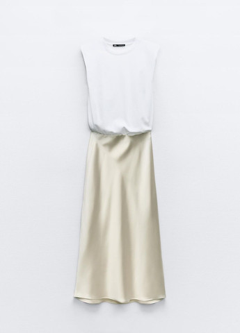 Молочное деловое платье Zara однотонное