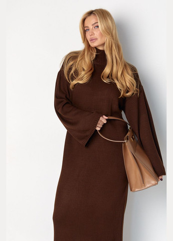 Темно-коричнева довга в'язана сукня прямого крою Lurex