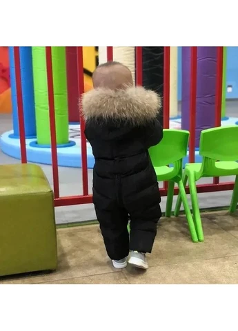 Комбинезон детский на пуху с меховой отделкой,, Черный No Brand (401916298)
