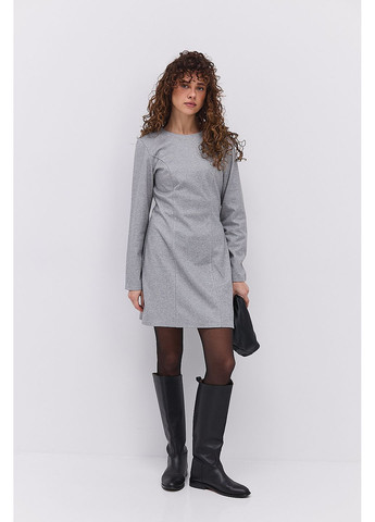 Серое короткое зимнее платье черное с рельефными швами Arjen