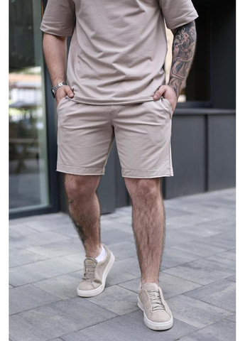 Бежевый летний мужской хлопковый качественный комплект на лето, шорты и футболка для тренировок отдыха с шортами Intruder