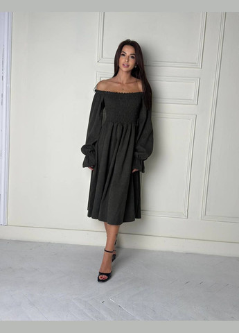 Черное изысканное платье на резинке вельвет х/б No Brand