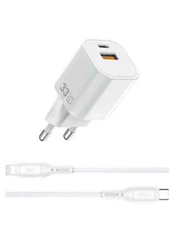 МЗП G018 Cube PD33W+QC3.0 GaN (1USB-A/1C) + кабель Type-C to Lightning WIWU (400158964)