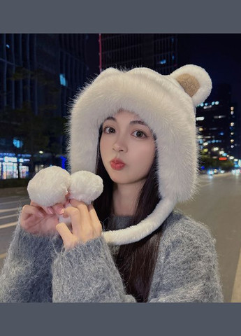 Шапка взрослая меховая с медвежьими ушками белая One size No Brand (315494420)