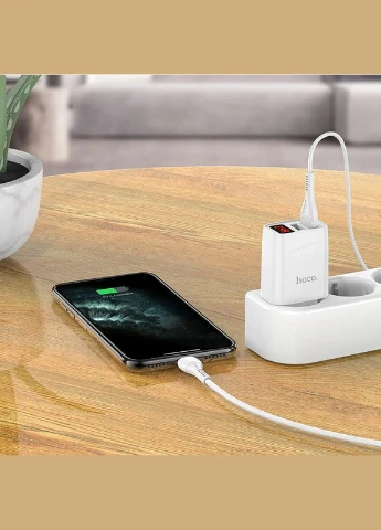 Мережевий зарядний пристрій з дисплеєм для телефону на 2USB C86A |2USB, 2.4A| Білий Hoco (337352047)