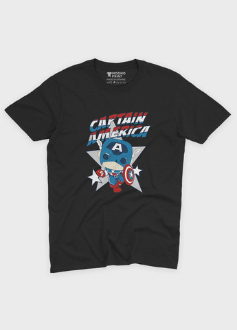 Чорна демісезонна футболка для хлопчика з принтом супергероя - капітан америка (ts001-1-bl-006-022-006-b) Modno