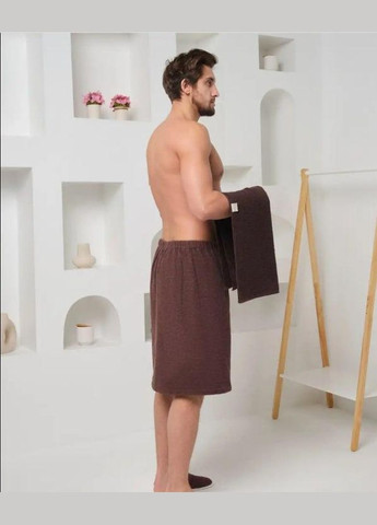 Чоловічий рушник для сауни набір Махра коричневий (П4К-Msauna001-53) No Brand напис коричневий