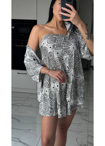 Жіночий легкий костюм трійка із принтом: сорочка + шорти+хустинка Україна (354693505)