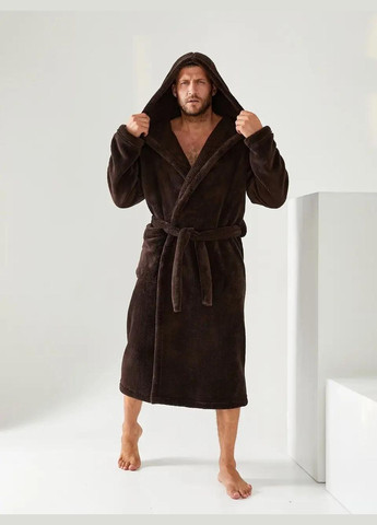 Чоловічий довгий махровий халат із капюшоном колір коричневий (шоколадний) No Brand (314963205)