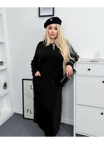 Черное праздничный платье оверсайз из итальянского трикотажа с двумя рабочими молниями — замеры в описании силуэтная DK/DL Мода без кордонів однотонное