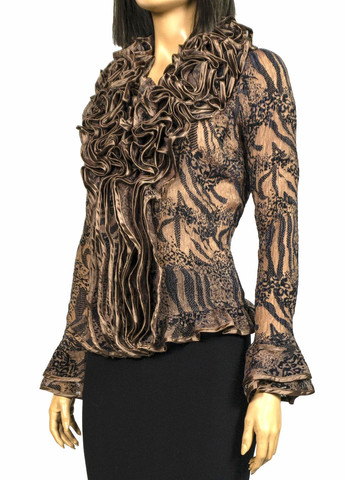 Коричневая женская блуза из органзы с баской lw-116680-15 коричневый Lowett