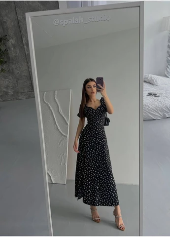 Чорна повсякденний, кежуал, вечірня жіноча сукня а-силует FINO Mode з квітковим принтом