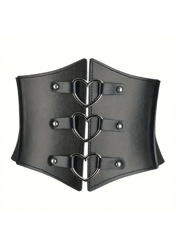 Жіночий широкий пояс-корсет зі срібними кільцями у формі сердець — чорний колір No Brand (368643302)