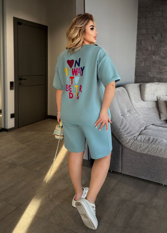 Костюм женский летний оверсайз из двунитки Penye (футболка + шорты) No Brand (336965529)