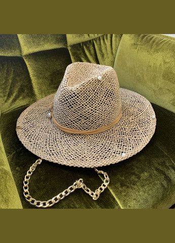Летняя плетеная шляпа Федора с декором, цепью и пирсингом SuedeCord No Brand (293815345)