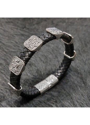 Браслет із рунами Вікінгів зі срібла з натуральною шкірою 22 см No Brand (364202093)