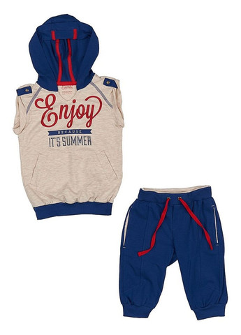 Синий летний майка и бриджа для мальчика р.128 с шортами Бембі