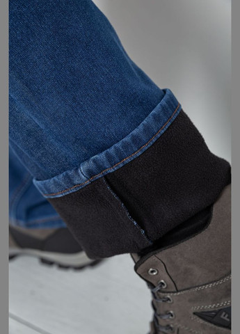 Синие демисезонные прямые джинсы мужские на флисе синие с потертостями размер 30 (sku_254r2409) Ager