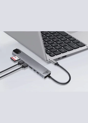 Док-станція USB3.1 Type-C -->HDMI 4K/2xUSB-A/2xUSB-C/RJ45/SD/TF/PD 100W 8 in 1 Media-Tech (385778707)