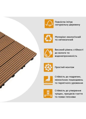 Композитная плитка WPC 30х30х2см Натуральное дерево (D) SW-00001711 Sticker Wall (370650228)