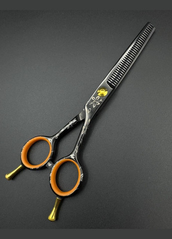 Набор ножниц для стрижки черные с узором: прямые 5555 5.5 и филировочные 5535 5.5 Proline (305827922)