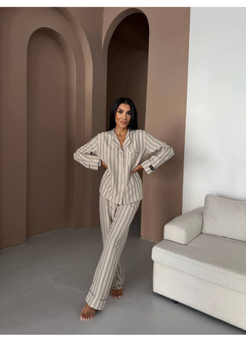 Серая всесезон женская пижама домашний костюм рубашка + брюки No Brand