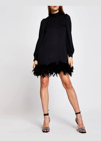 Черное платье мини с натуральными перьями New Look