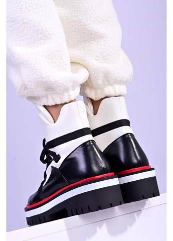 Зимние ботинки женские зимние белые с черным No Brand без декора из искусственной кожи