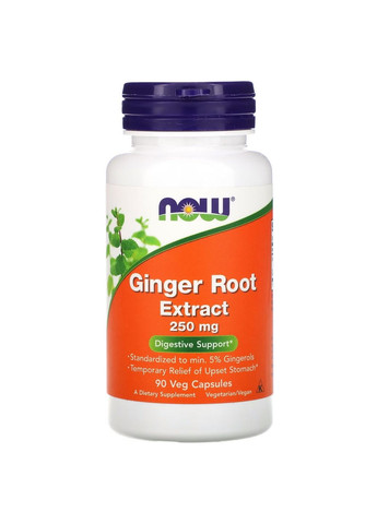 Натуральна добавка Ginger Root 250 mg, 90 вегакапсул Now (293482899)
