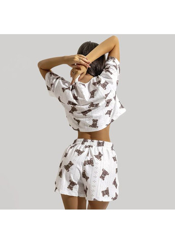 Біла жіноча піжама sm24107ayh футболка та шорти біла з ведмедиками 5 шт. Lesko