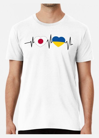 Белая мужская патриотическая футболка с принтом ukraine japan украина япония Stedman